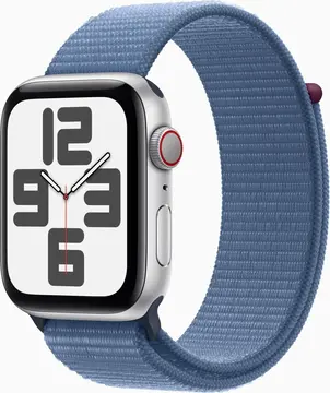 Apple Watch SE 2022 (GPS + Cellular) 44mm srebrny z Sport Loop winterblau