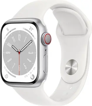 Apple Watch Series 8 (GPS + Cellular) 41mm aluminiowy srebrny z paskiem sportowym biały