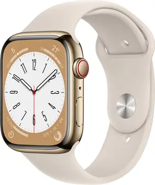 Apple Watch Series 8 (GPS + Cellular) 45mm stal szlachetna złoty z paskiem sportowym Polarstern