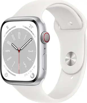 Apple Watch Series 8 (GPS + Cellular) 45mm aluminiowy srebrny z paskiem sportowym biały