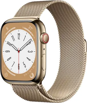 Apple Watch Series 8 (GPS + Cellular) 45mm stal szlachetna złoty z bransoletą Milanaise złoty