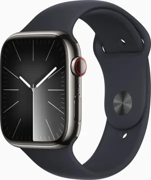Apple Watch Series 9 (GPS + Cellular) 45mm stal szlachetna grafit z paskiem sportowym S/M Mitternacht