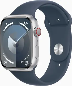 Apple Watch Series 9 (GPS + Cellular) 45mm aluminiowy srebrny z paskiem sportowym S/M sturmblau