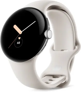 Google pikseli Watch (LTE) Polished Silver z paskiem sportowym Chalk
