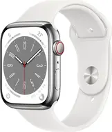 Apple Watch Series 8 (GPS + Cellular) 45mm stal szlachetna srebrny z paskiem sportowym biały