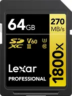 Lexar Professional 1800x Gold Series R270/W180 SDXC 64GB, UHS-II U3, Class 10
