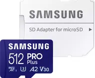 Samsung PRO Plus R180/W130 microSDXC 512GB Kit, UHS-I U3, A2, Class 10